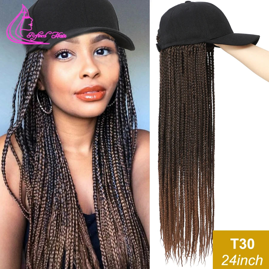 Synthetic Hat Wig Baseball Cap with Braiding Hair 24inch Long Braids Wigs Women Girls Daily Wear Ombre Blue Grey Brown Blonde