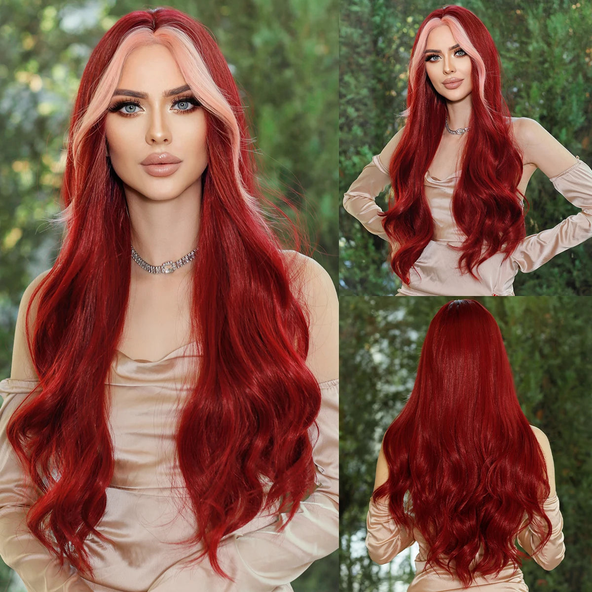 NAMM Highlight Skunk Wig Body Wave Synthetic Blue Wig for Women Daily Party Use Highlight Ash Wavy Wigs With Medium Wigs