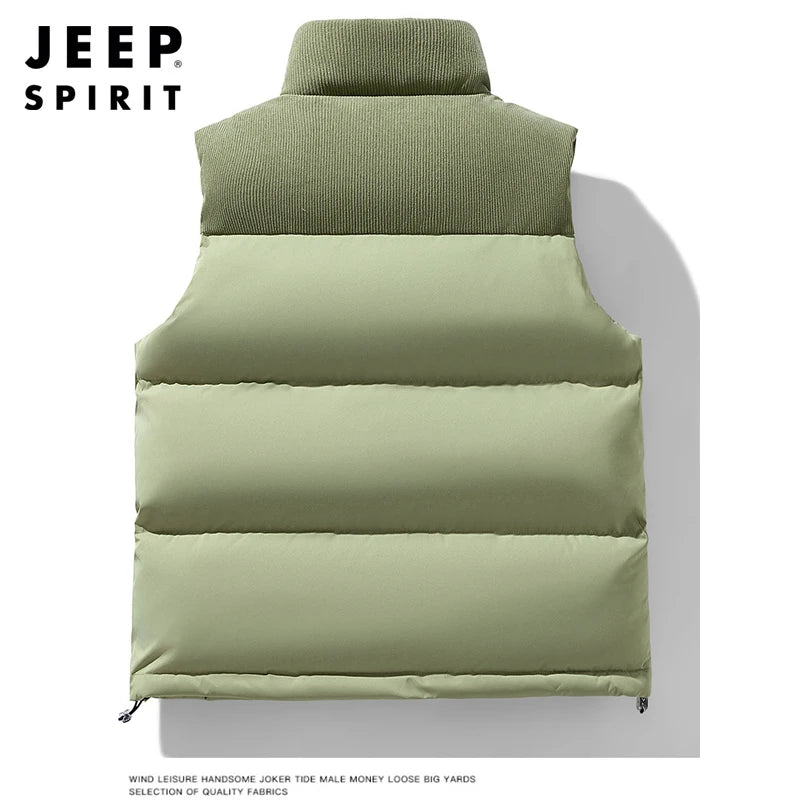 Jeep Spirit Men's Vest Autumn and Winter Stand Collar Sleeveless Warm Windproof Vest Fashion Sports Casual Vest Jack