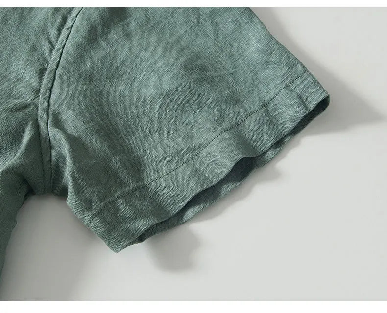 Summer New Casual Short Sleeve Shirts for Men Slim 100% Linen Streetwear Solid Color Men Clothing BL994