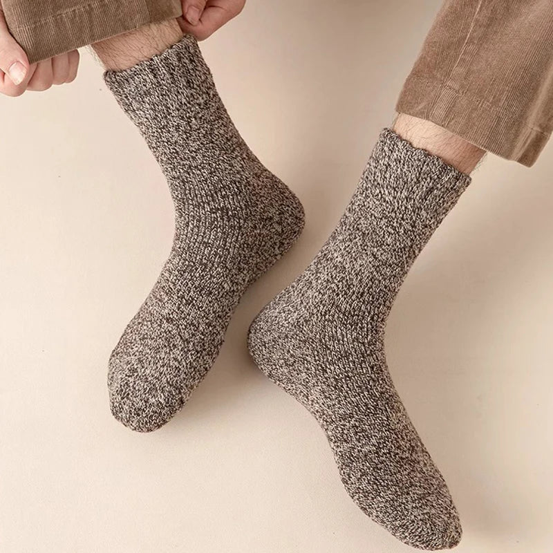 5 Pairs Winter Socks Men's Wool Warm Socks Thick Towel Mid-Calf Anti-Cold Snow Boots Socks Retro Solid Color Merino Terry Socks