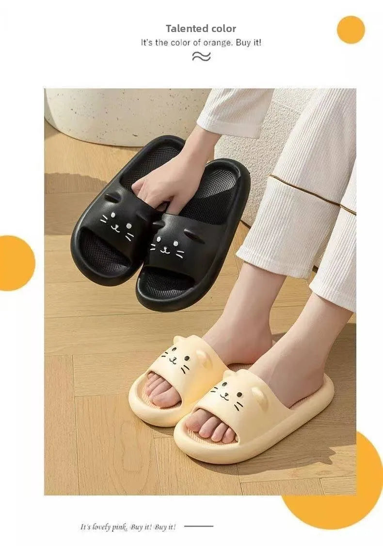 Printting Cute Cat Women Slippers Summer Indoor Soft Cartoon Sandals Bathroom Anti-slip Outdoor Comfy Men Leisure Shoes Couple