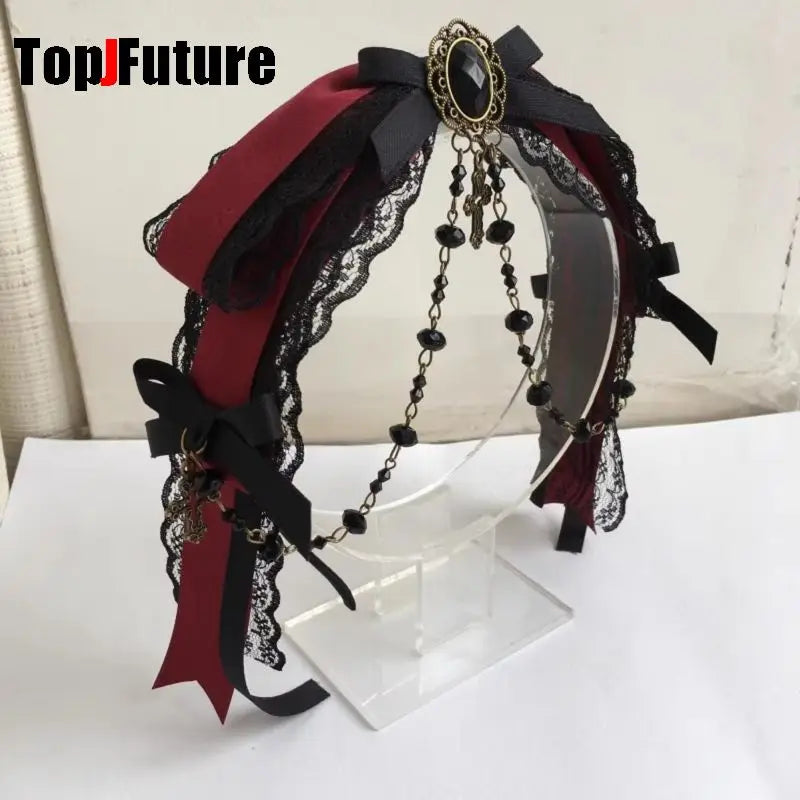 “Castle Night“ Gothic Women Subculture Punk Y2K girl Harajuku dark Bow Hairpin Hair clip Edge clamp Hair accessories headband