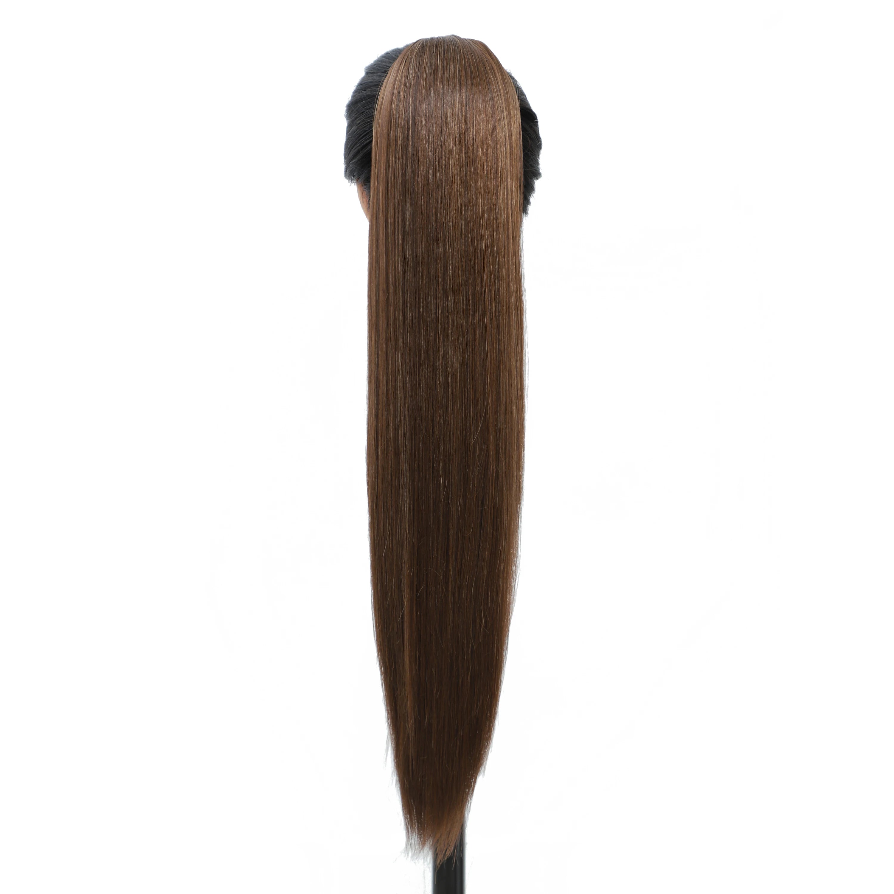 28Inch Straight Ponytail Blond Highlight 12/613 Ombre Brown Hair Extension With Clip 180Gram High Temperature Bio Synthetic Hair