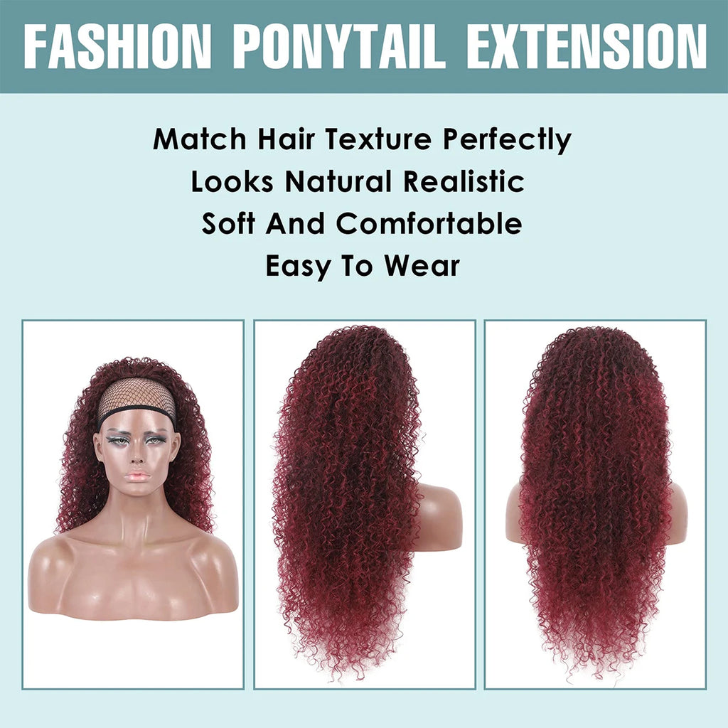DUTRIEUX Drawstring Ponytail Deep Curly  Synthetic Clip Ponytail Extension Protective Afro Kinky Curly Hair Pieces for Women