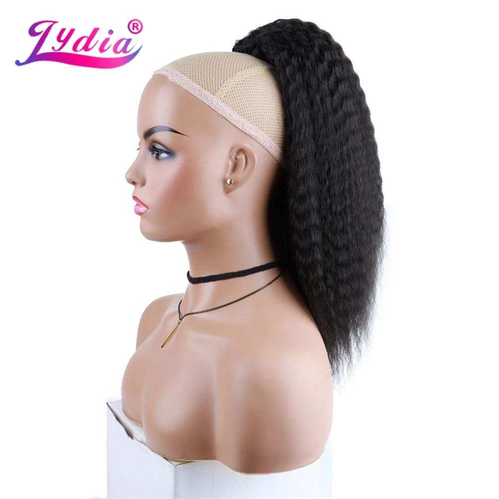 Lydia Short Hairpieces Synthetic 14" Kinky Straight Hair With Plastic Combs Drawstring Ponytail Extension Water Wavy Loose Curly