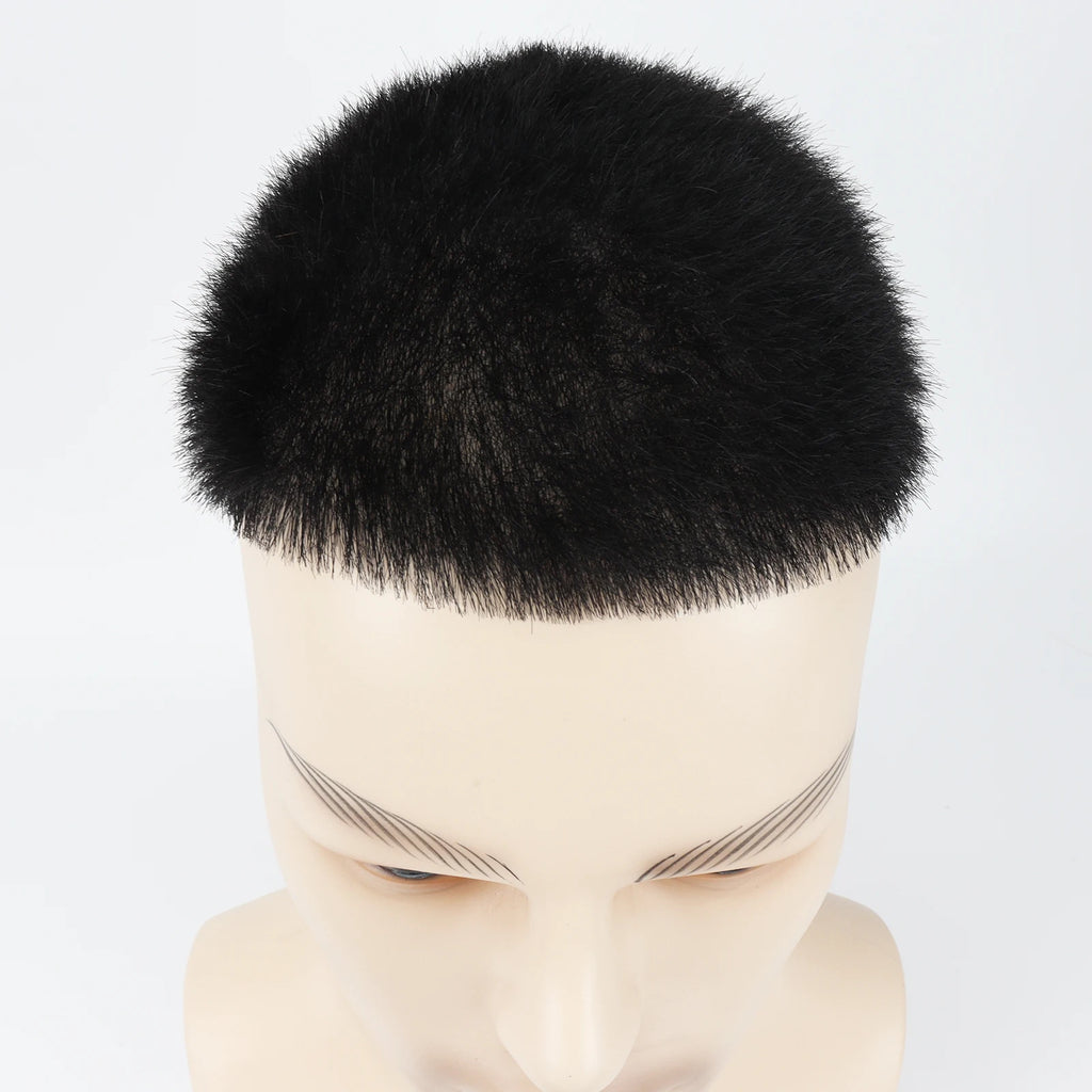Men Toupee Silk Skin Base  PU Silicone Human Hair Topper V Loop Injected Single Knots 8x10in Short Cut Hair for Salon Stylist