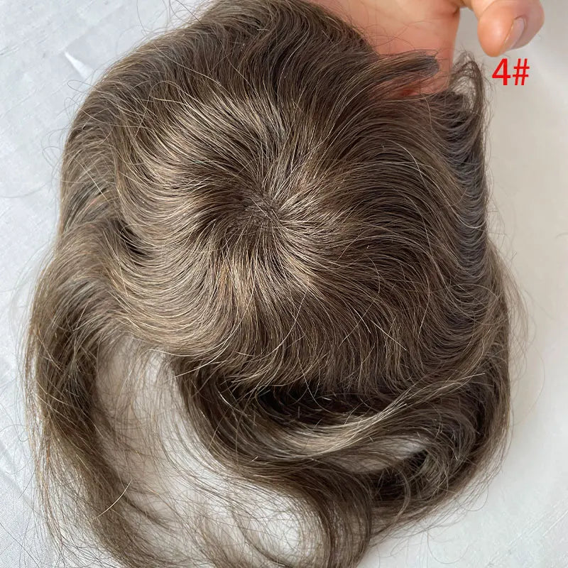 European Human Hair Men's Wigs Full Skin PU Bald Spot Patches Toupee For Men and Women 8cm X 8cm Hair Piece  Glue On Hair System
