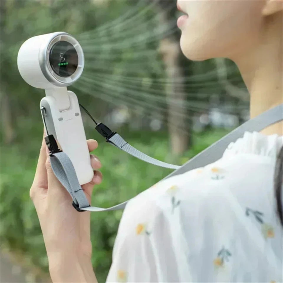 MEUYAG Portable 3-in-1 Turbo Handheld Fan, 5 High-Speed Settings, 3600mAh Power, Digital Screen, Foldable USB/Type-C Charge