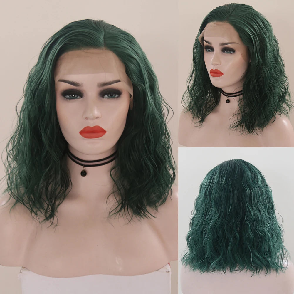 Pink Short Curly Wig 13x4 Lace Front Wigs for Women Bob Wave Synthetic Hair Natural Hairline Glueless Daily Wear Cosplay Wigs