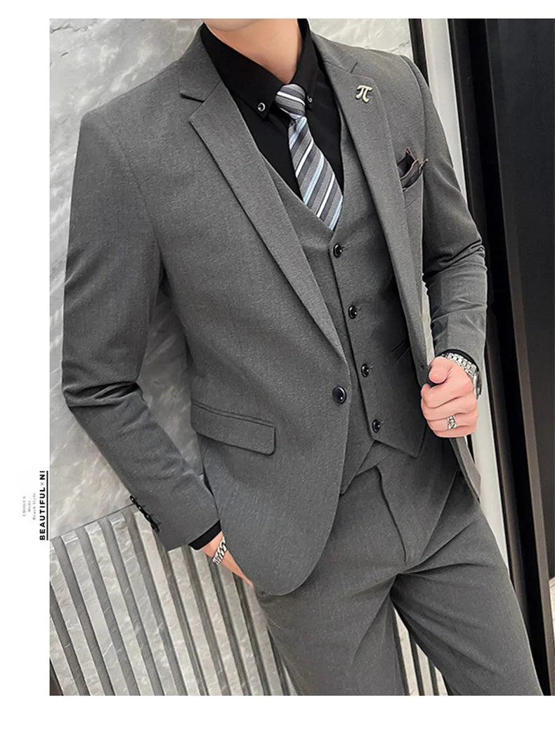 2025 Suit (blazer+vest+pants) Fashion Business Casual Hosts The Korean Version of The British Style Slim Gentleman Wedding