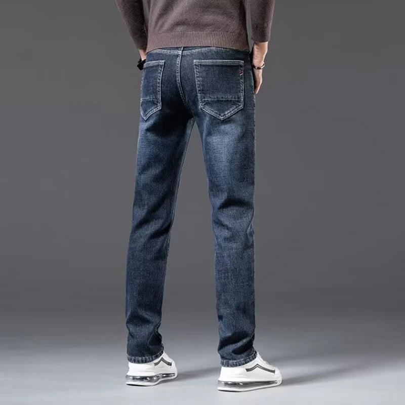Men Autumn Loose Straight Elasticity Jeans Male Korean Style Versatile Slim Fit Denim Pants Vintage Smart Casual Black Trousers