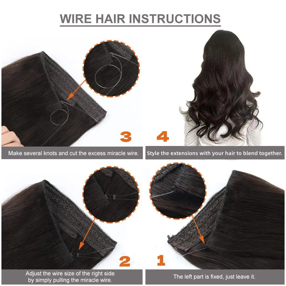 Human Hair Extensions Invisible Wire Hair Extensions Black Remy fish line hair Hairpiece with Fish Line