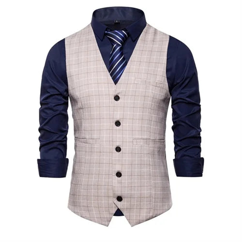 New Men Business Social Checkered Suit Vest Loose Top Homme Wedding Ball Party Dress Waistcoat
