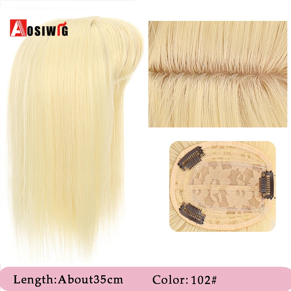 AOSIWIG Synthetic Long Straight Topper Closures Hairpiece Clip In Hair Extensions Cover White Hair Women Natural Fake Hairpiece