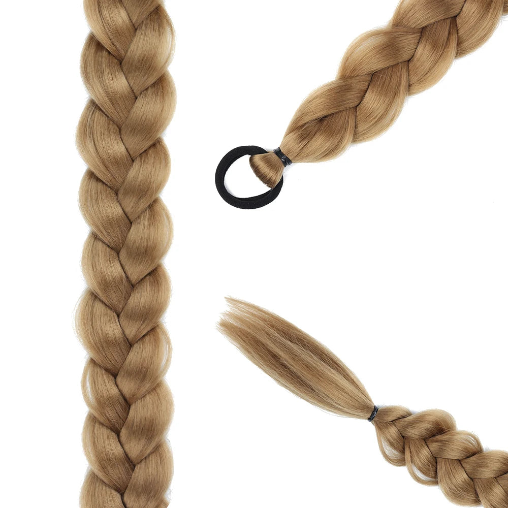 Synthetic Braided Ponytail Extensions Blonde Hairpiece Long Pony Tail With Hair Tie Rubber Band Hair Blonde For Women
