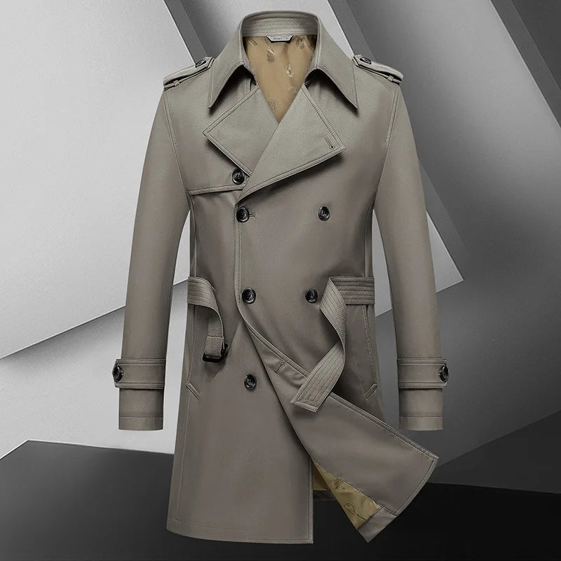 Spring Autumn New Fashion Men's Solid Color Simple Casual Trendy Double-breasted Long Sleeve Plus Size Trench Male Coat Clothes