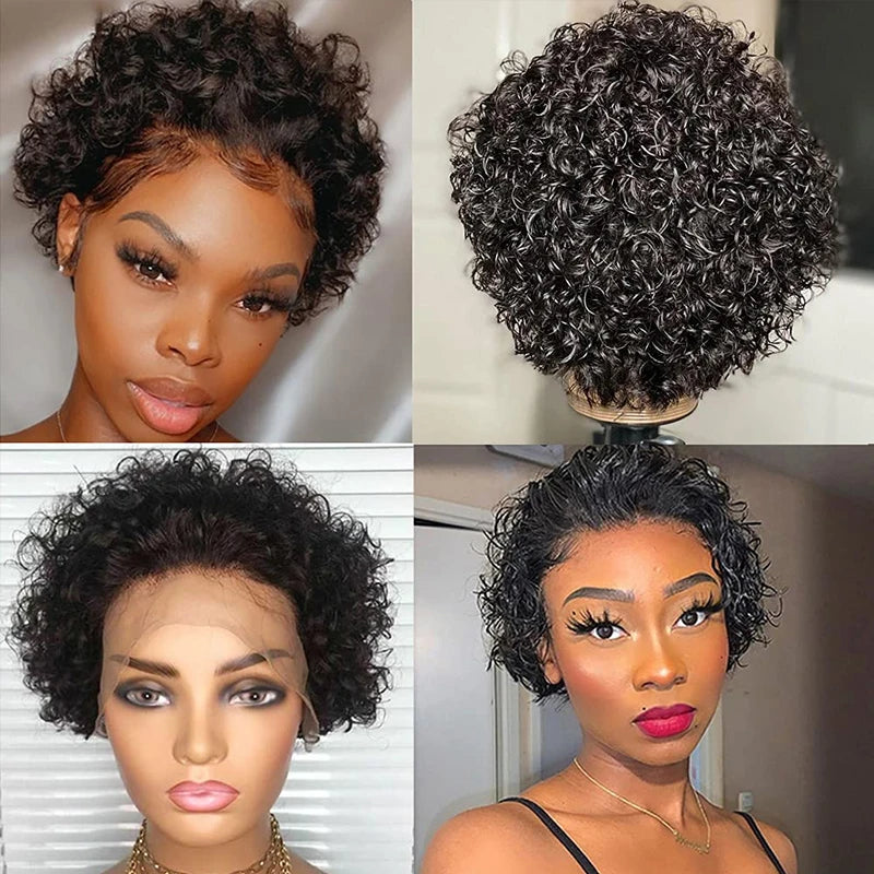 Short Pixie Cut Wigs Brazilian Human Hair Curly Wigs Cheap 13X1 Transparent Lace Wig Preplucked Hairline Wigs For Black Women