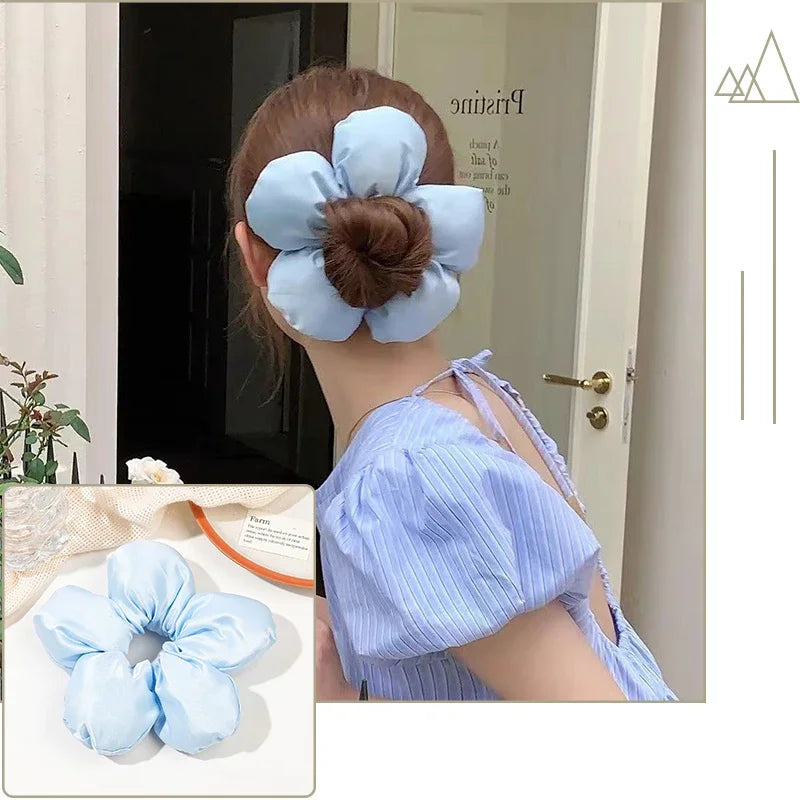 2024 Pillow Sleep Headband Elastic Ponytail Scrunchie for Women Hair Accessories Girls Soft Solid Satin Filled Cotton Big Bands