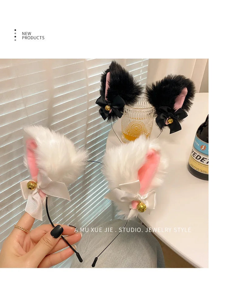 1/2PCS Plush Cat Ears Headband with Jingle Bells - Soft, Furry Cosplay Accessory for Halloween, Anime Parties & Photo Shoots.