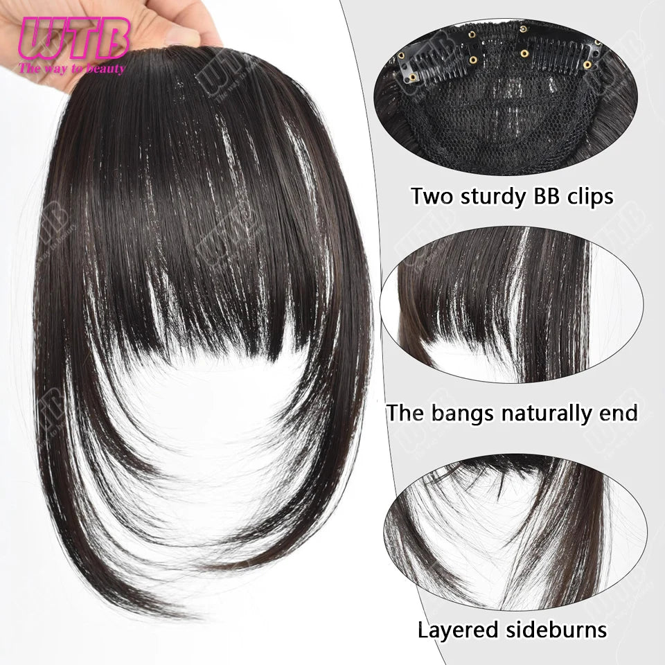 Natural Straight Blunt Bangs Synthetic Natural Brown Black False Fringe Clip In Front Hair With Fringe with Temples Daily Wear