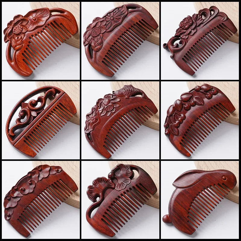 Portable Mini Ebony Wood Comb Chinese Style Carved Travel Souvenir Popular Hairdressing Professional Comb Made in China