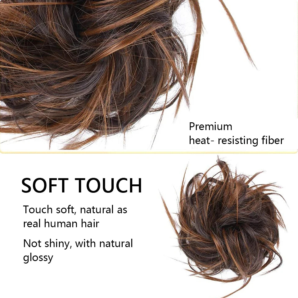 HUAYA Synthetic Chignon Donut Messy Hair Bun Hairpiece Elastic Hair Scrunchies Fake Hair Pieces For Women Black Brown Gold