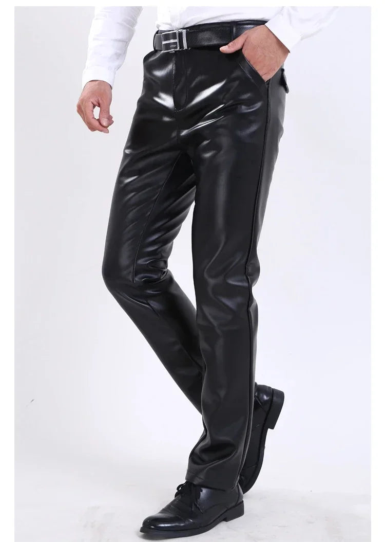 Autumn and Winter Slim Mens Leather Pants Tight Motorcycle Fashion Simple Hipster PU Leather Pants for Men