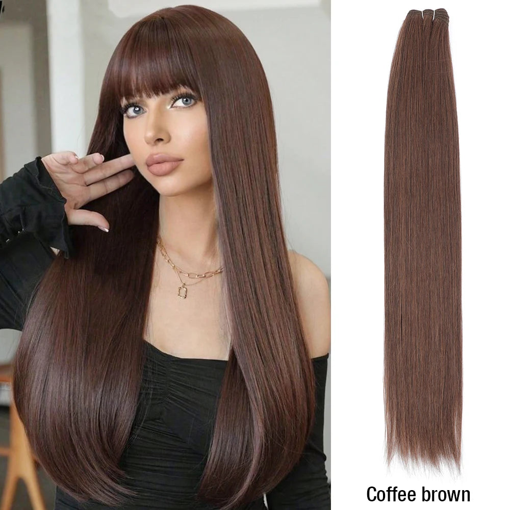 24-32 Inch Bio Protein Straight Hair Bundles Synthetic High Temperature 150g 200g Ombre Brown M888 Orange Soft Hair Weaving