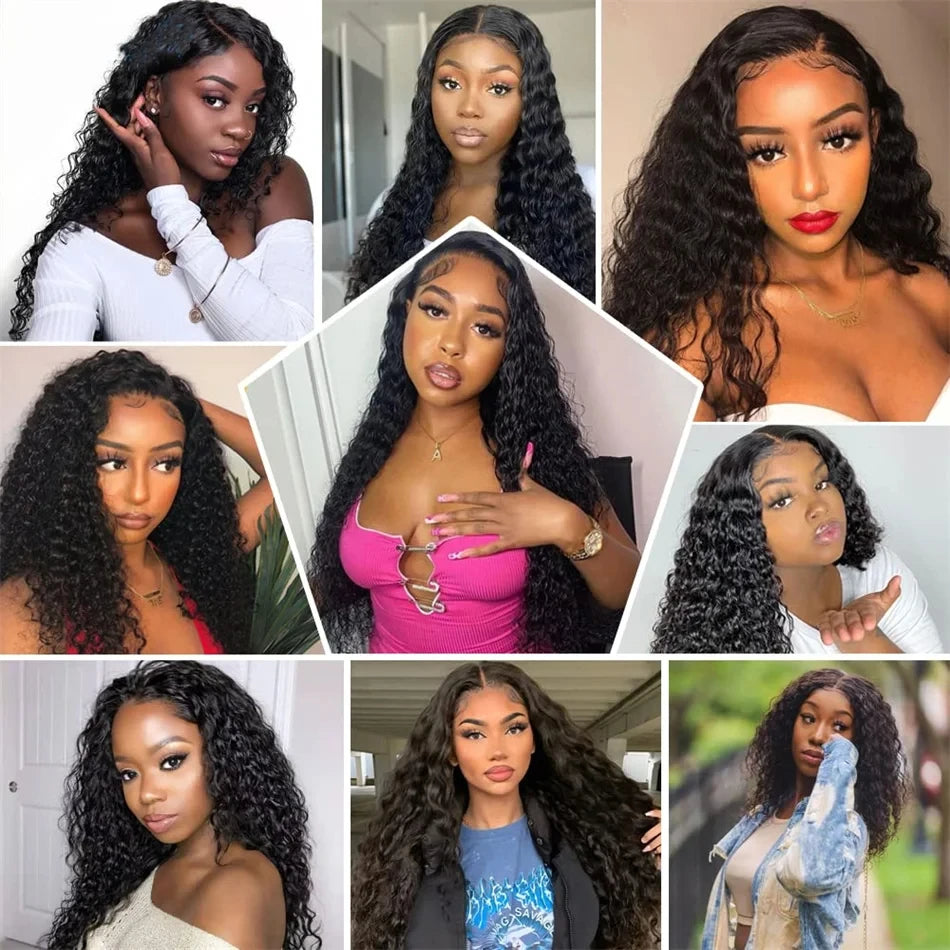 24 In Water Wave V Part Wig Peruvian Full Machine Wigs For Black Women Human Hair 180% Density Natural Black Color