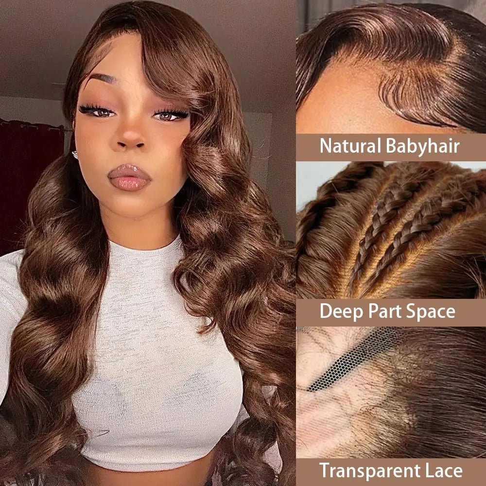 Chocolate Brown 13x6 Hd Lace Front Wig Transparent Body Wave Lace Frontal Wig Colored Pre PluckedBrazilian 100% Human Hair Wigs 
