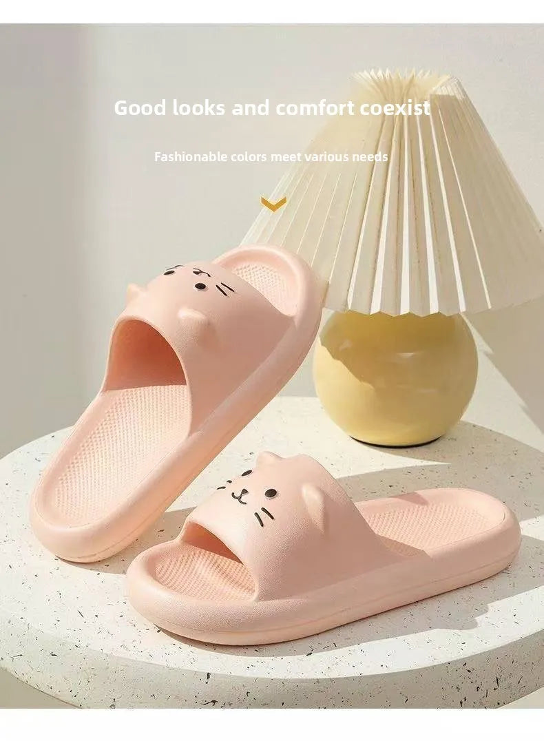 Printting Cute Cat Women Slippers Summer Indoor Soft Cartoon Sandals Bathroom Anti-slip Outdoor Comfy Men Leisure Shoes Couple