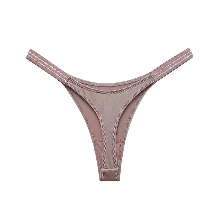 Women's low waist butt lift fitness sports high fork fashion thong thong sexy European and American ice silk T pants lingerie
