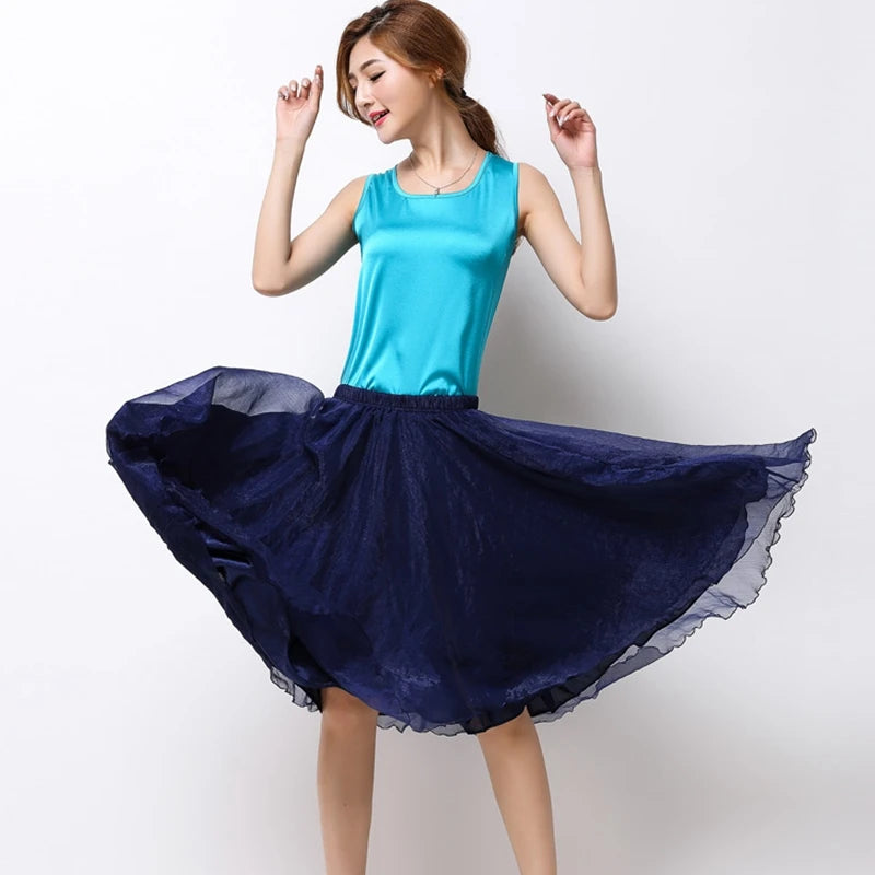 Summer Women Silk Tutu Skirts Chiffon Pleated Dance Beach Wedding Party Skirt Black White Elastic High Waist Midi Skirts