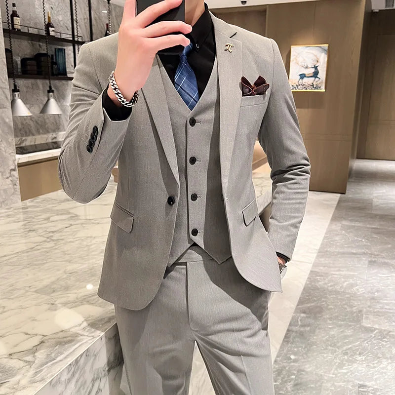 2025 Suit (blazer+vest+pants) Fashion Business Casual Hosts The Korean Version of The British Style Slim Gentleman Wedding