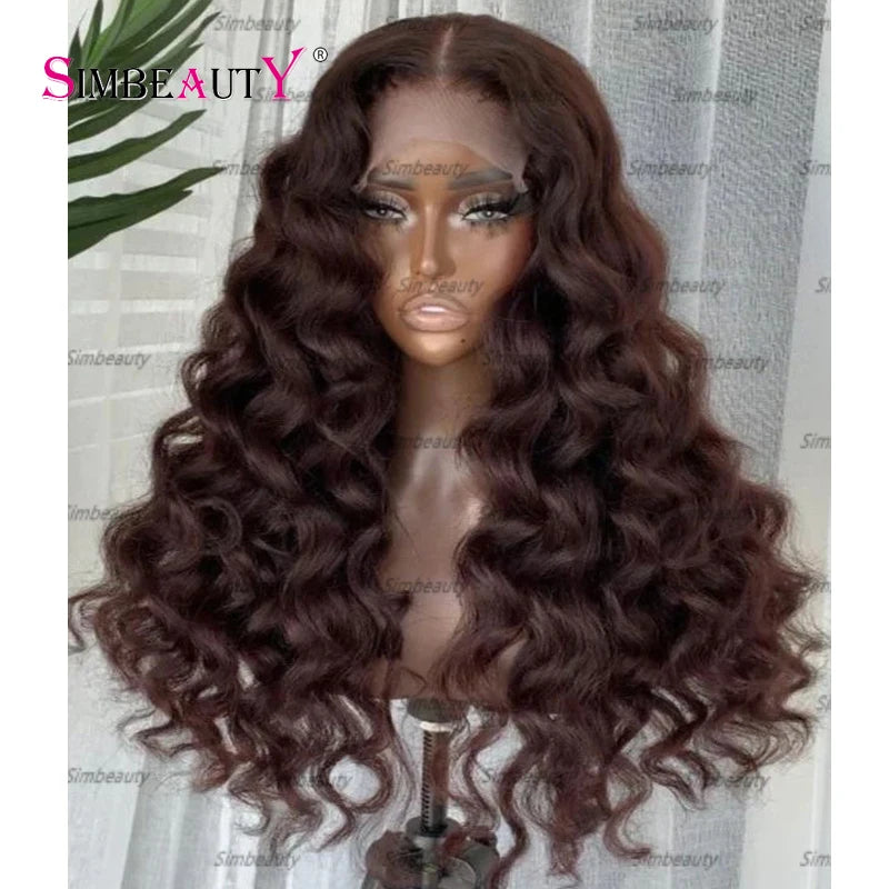 Indian Loose Deep Wave Dark Chocolate Brown 5x5 Lace Closure Human Hair Wigs for Black Women Glueless 360 Lace Frontal Wigs Remy