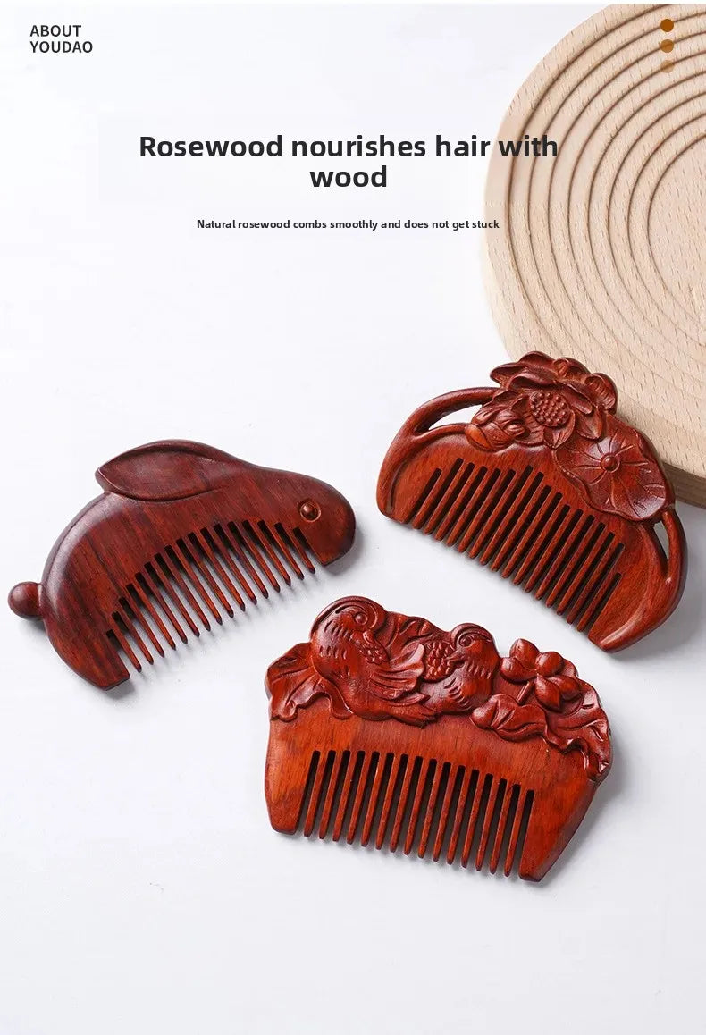 Portable Mini Ebony Wood Comb Chinese Style Carved Travel Souvenir Popular Hairdressing Professional Comb Made in China