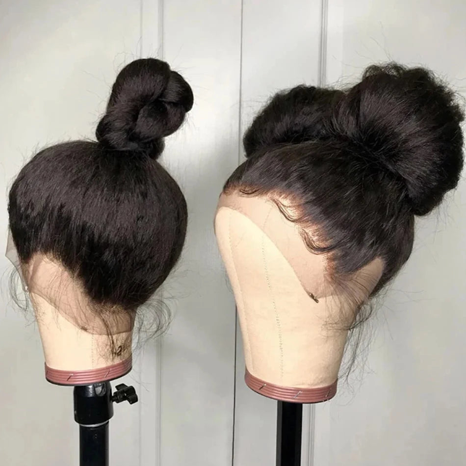 34inch Yaki Kinky Straight 13X6 Wig Pre-Plucked HD Transparent Lace Frontal 100% Human Hair for Women on Sale Kinky Straight