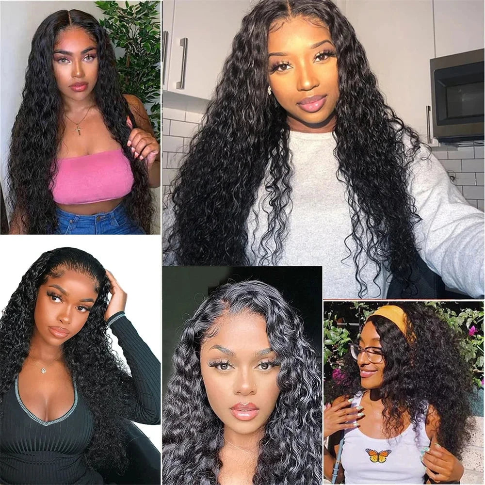 24 In Water Wave V Part Wig Peruvian Full Machine Wigs For Black Women Human Hair 180% Density Natural Black Color