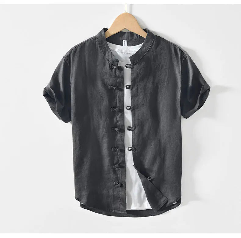 Summer New Casual Short Sleeve Shirts for Men Slim 100% Linen Streetwear Solid Color Men Clothing BL994