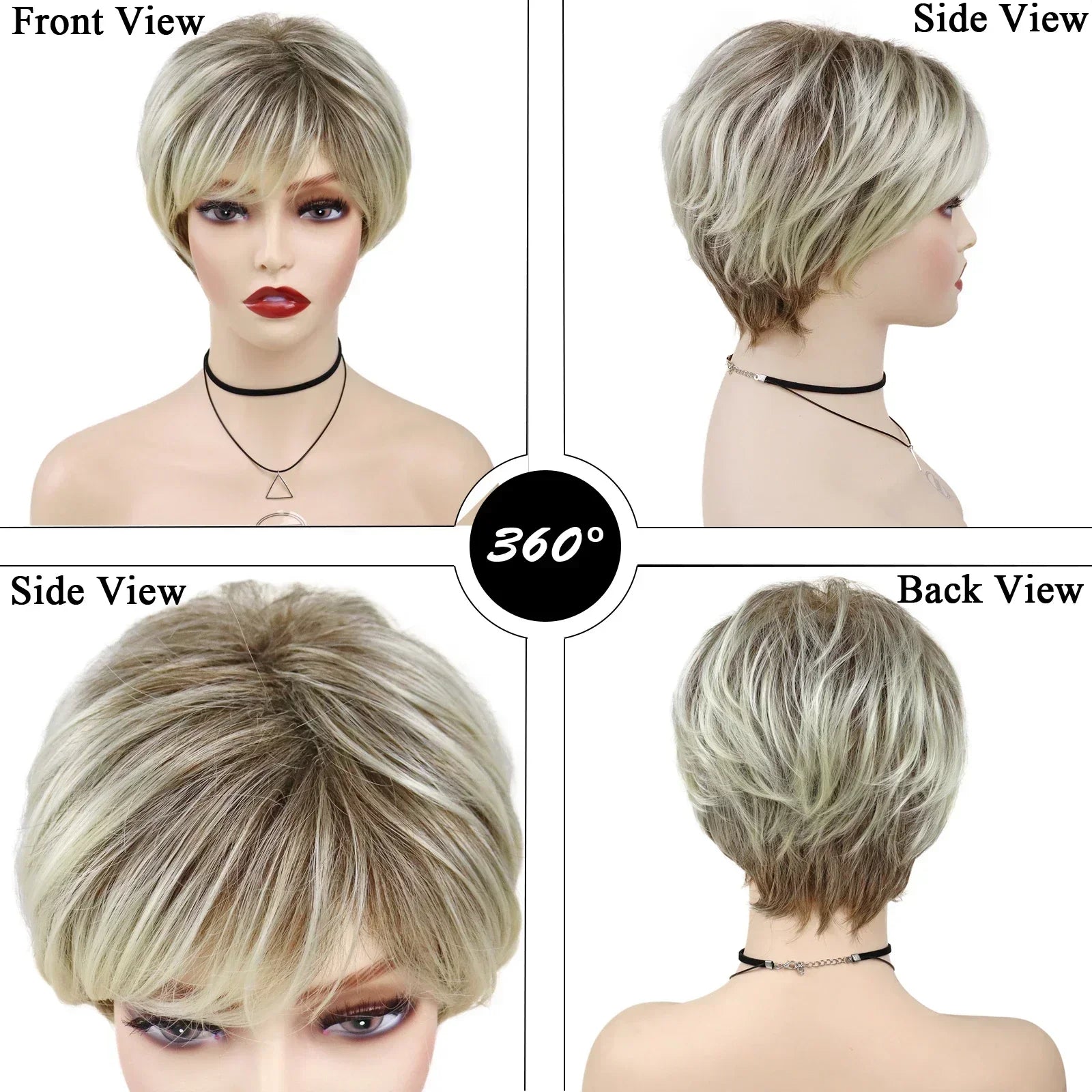 Old Lady Synthetic Hair Blonde Wig with Bangs Natural Short Wig for White Woman High Temperature Blond Ombre Mommy Wig for Daily