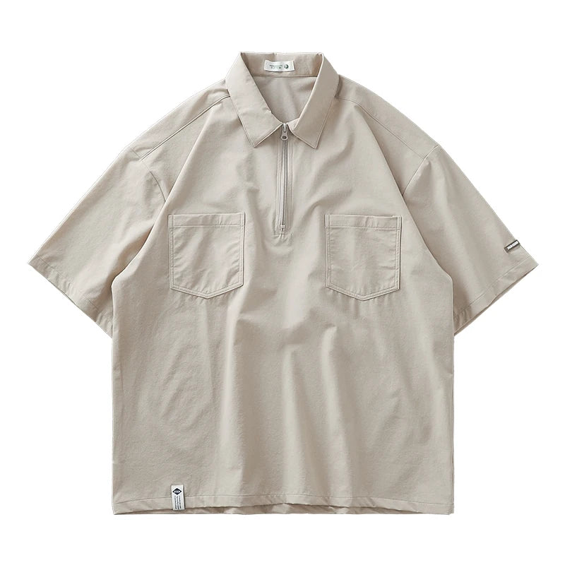 DUKEEN Work Polo Shirt Short-Sleeved Male Summer Loose Tops Quick Dry T-Shirt Vintage Mori Shirt