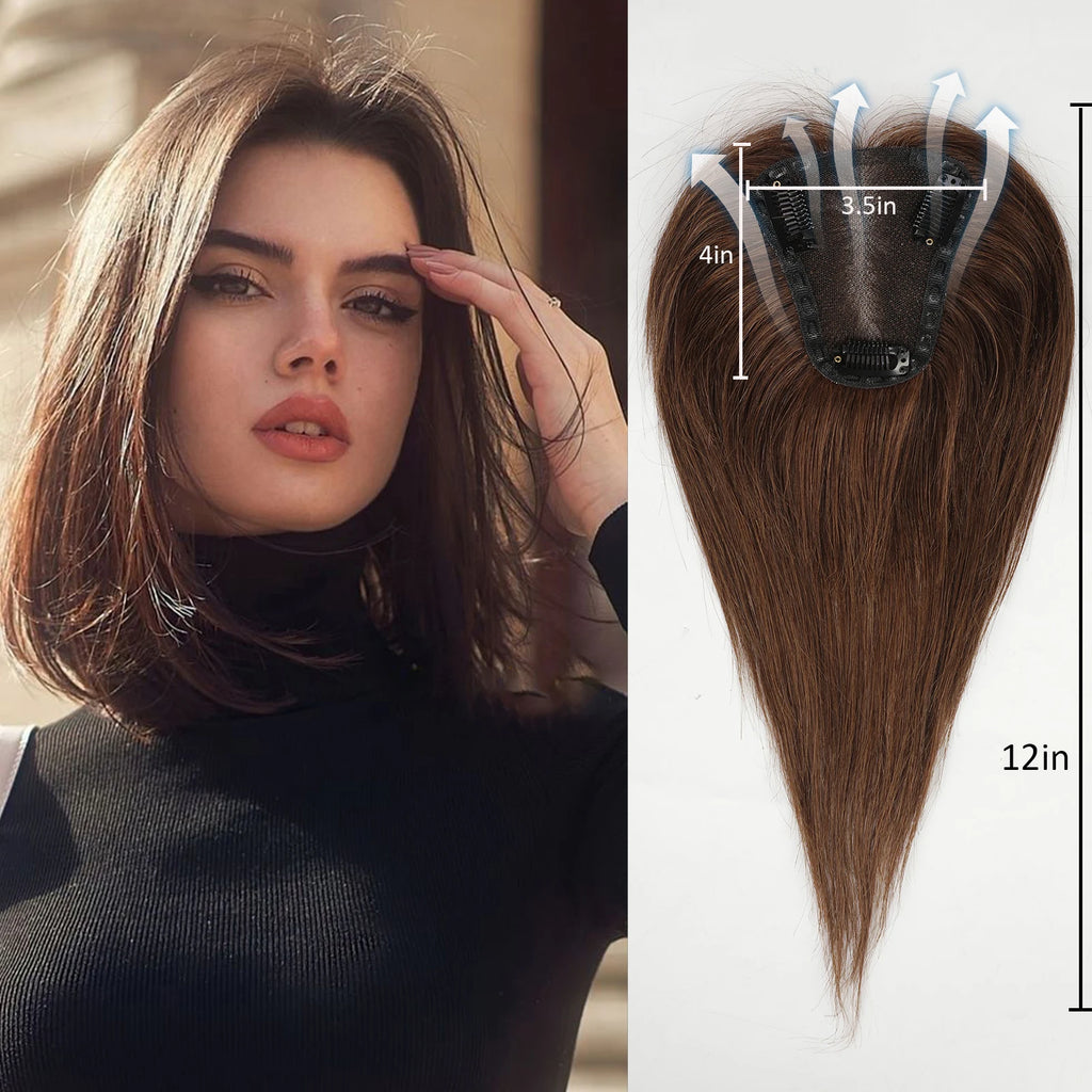 100% Remy Human Hair Toppers Ombre Light Brown Blonde Middle Part Human Hair Pieces for Women with Thinning Hair Clip in Toppers