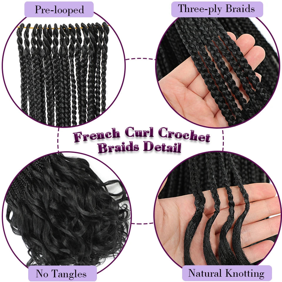 24 18 14 Inches French Curly Crochet Braids New Goddess Box Braids Bouncy French Curl Braid Hair Crochet Synthetic Braiding Hair