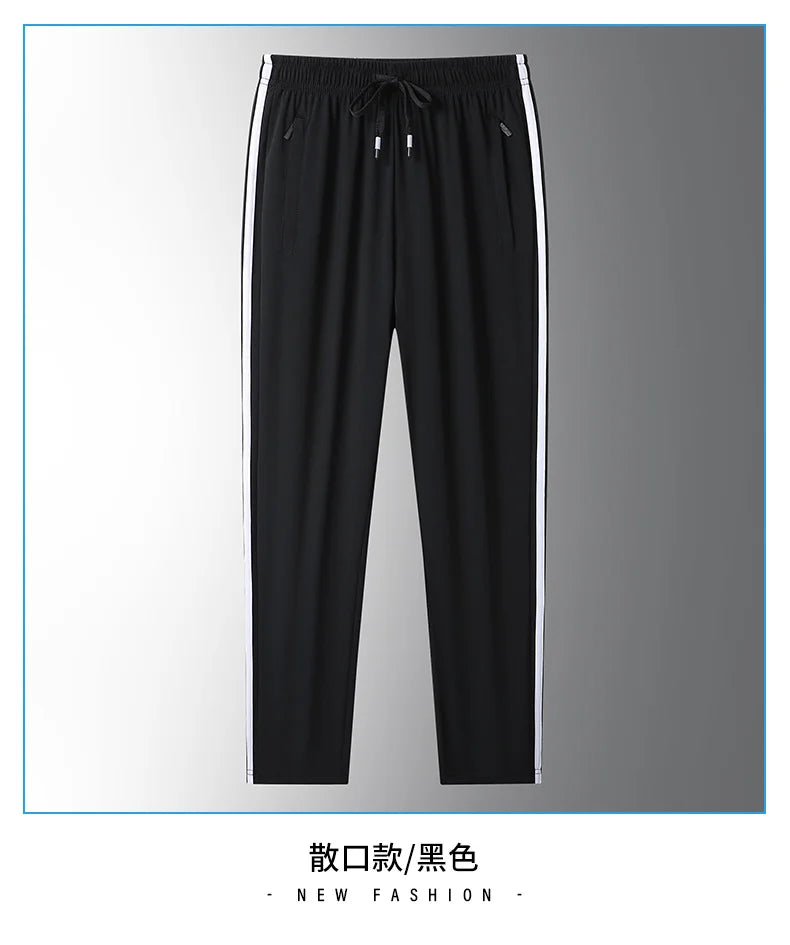 Summer Plus Size Trousers M-8XL Ice Silk Three-bar Casual Pants Men's Loose Casual Ultra-thin Sports Fitness Jogger Trousers Men