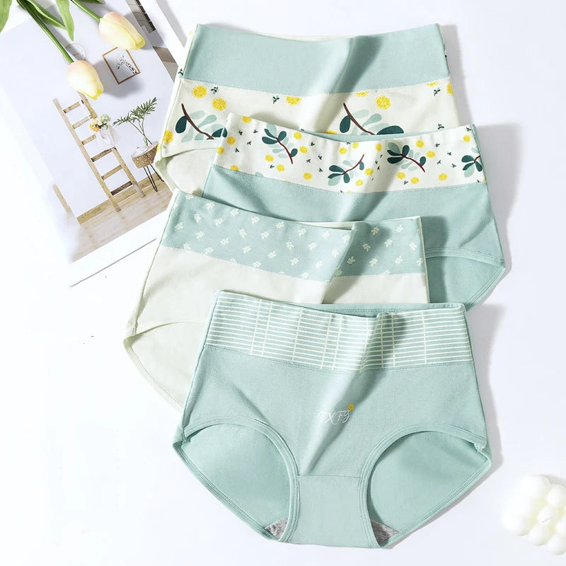Plus Size 4Pcs High Waist Women‘s Panties Body Shaper Underwear Breathable Cotton Briefs Grils Panty Sexy Slim Female Lingerie