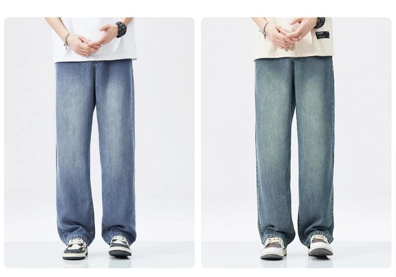 Lyocell Summer New Straight Jeans Men's Fashion Vintage Y2k Pants Streetwear Male Loose Casual Male Wide Denim Trousers baggy