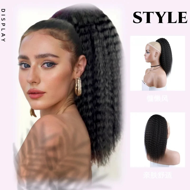 Lydia Short Hairpieces Synthetic 14" Kinky Straight Hair With Plastic Combs Drawstring Ponytail Extension Water Wavy Loose Curly