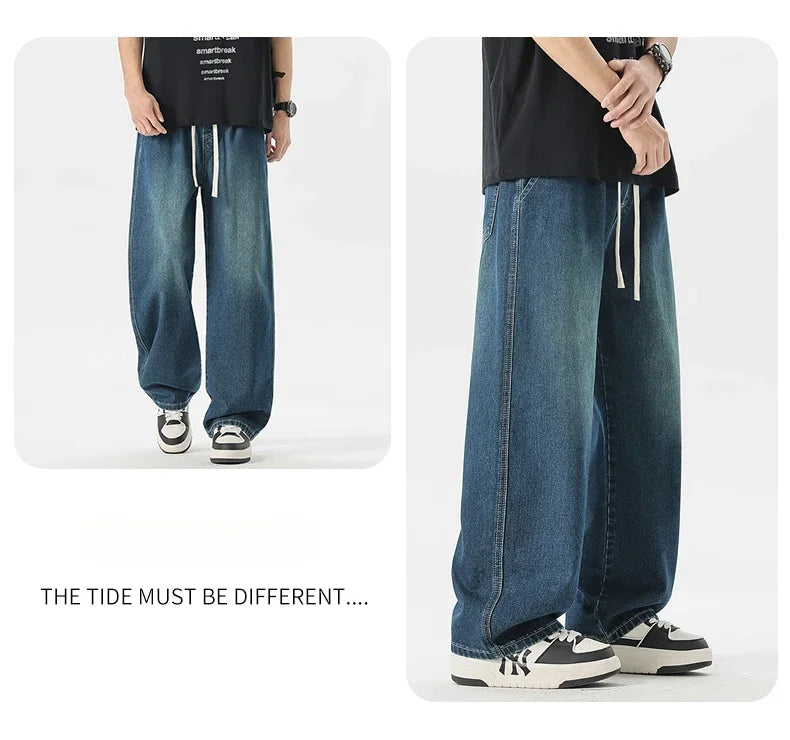 Men's Jeans American Loose Wide-leg Loose Straight Casual Trousers Street Hip-hop Baggy Jeans Black Grey  Blue Streetwear Men