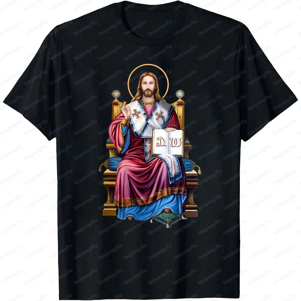 Jesus Christ Pantocrator Icon Sinai Orthodox Christian Man Gift Printed T-Shirt Summer Women Short Sleeve Cotton Unisex T Shirt